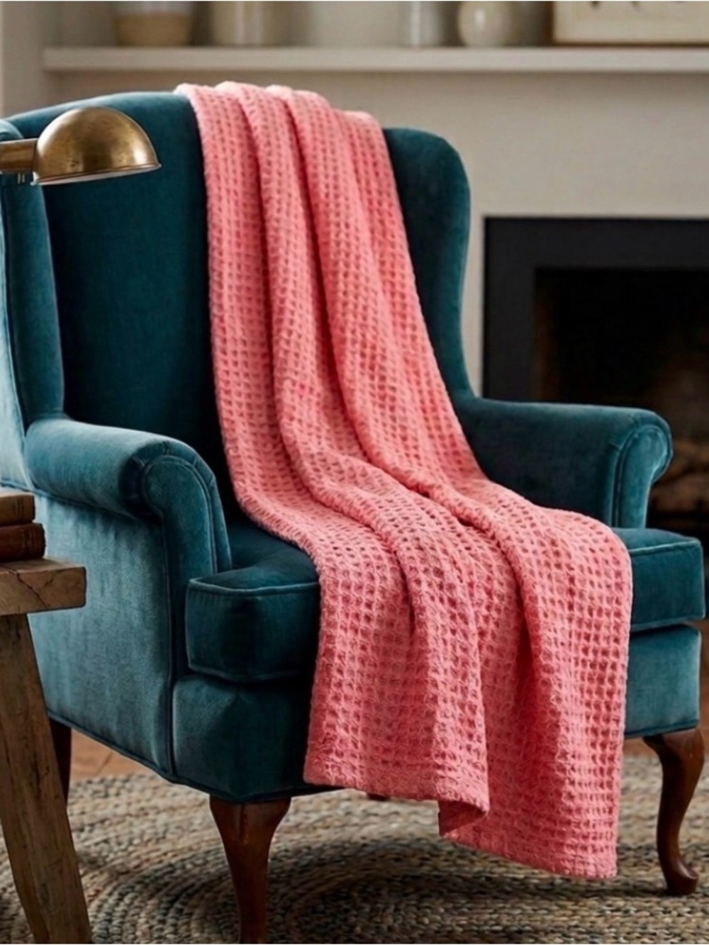 Unicorn Rare! 🌸 Vintage New Old Time Pottery 100% Cotton Loom-Woven Throw, Pink